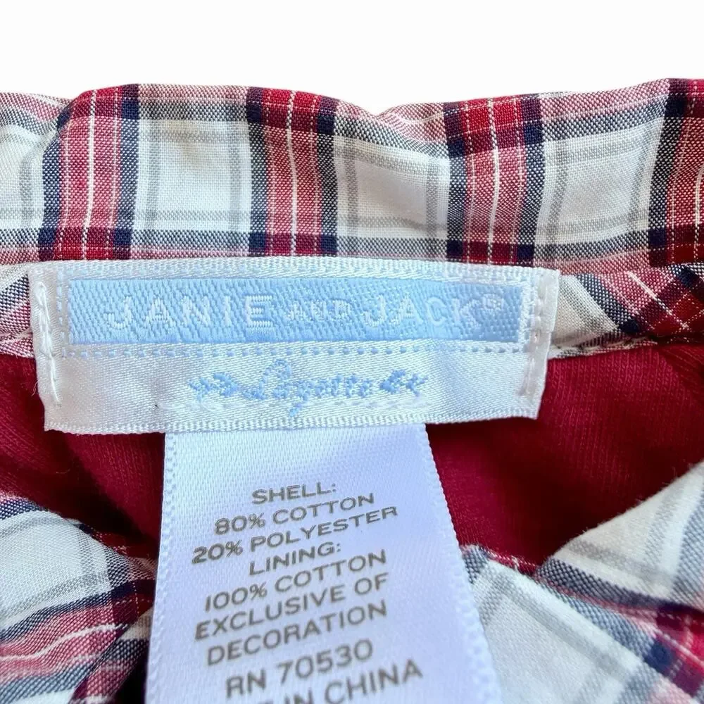 Janie and Jack Baby Boy Heirloom Red Velvet Holiday Romper Train Plaid 0-3 Month